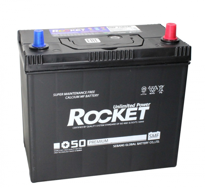 Аккумулятор автомобильный Rocket Asia Premium SMF 75B24L - 55 А/ч  [-+]
