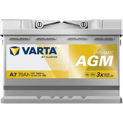 Аккумулятор Start-Stop автомобильный Varta A7 Dynamic AGM - 70 А/ч (570 901 076) [-+]