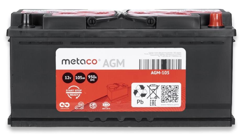 Аккумулятор Start-Stop автомобильный Metaco AGM - 105 А/ч [-+] увеличенная гарантия 3 года!