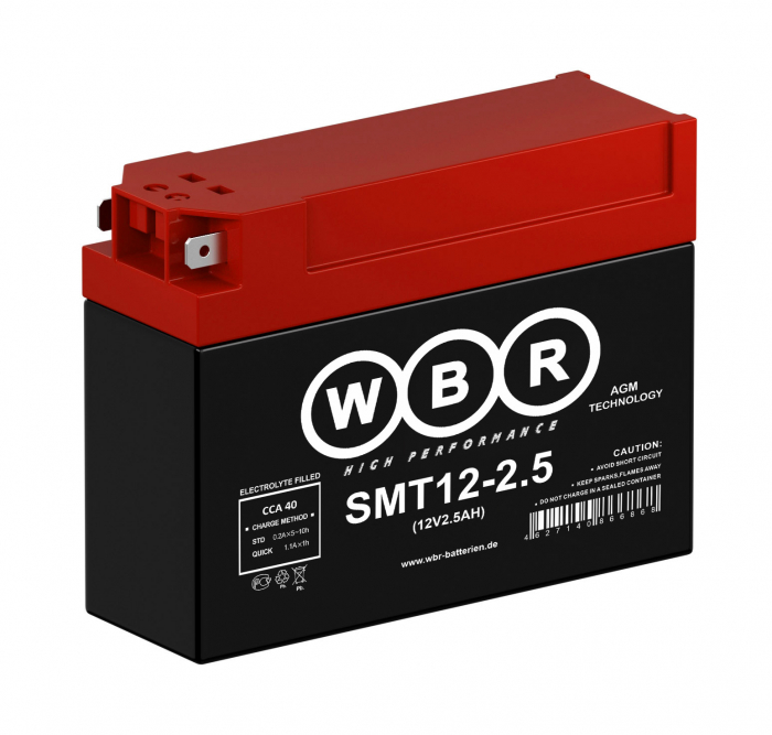 Мотоаккумулятор WBR AGM - 2.5 А/ч 40 А (SMT12-2,5) 
