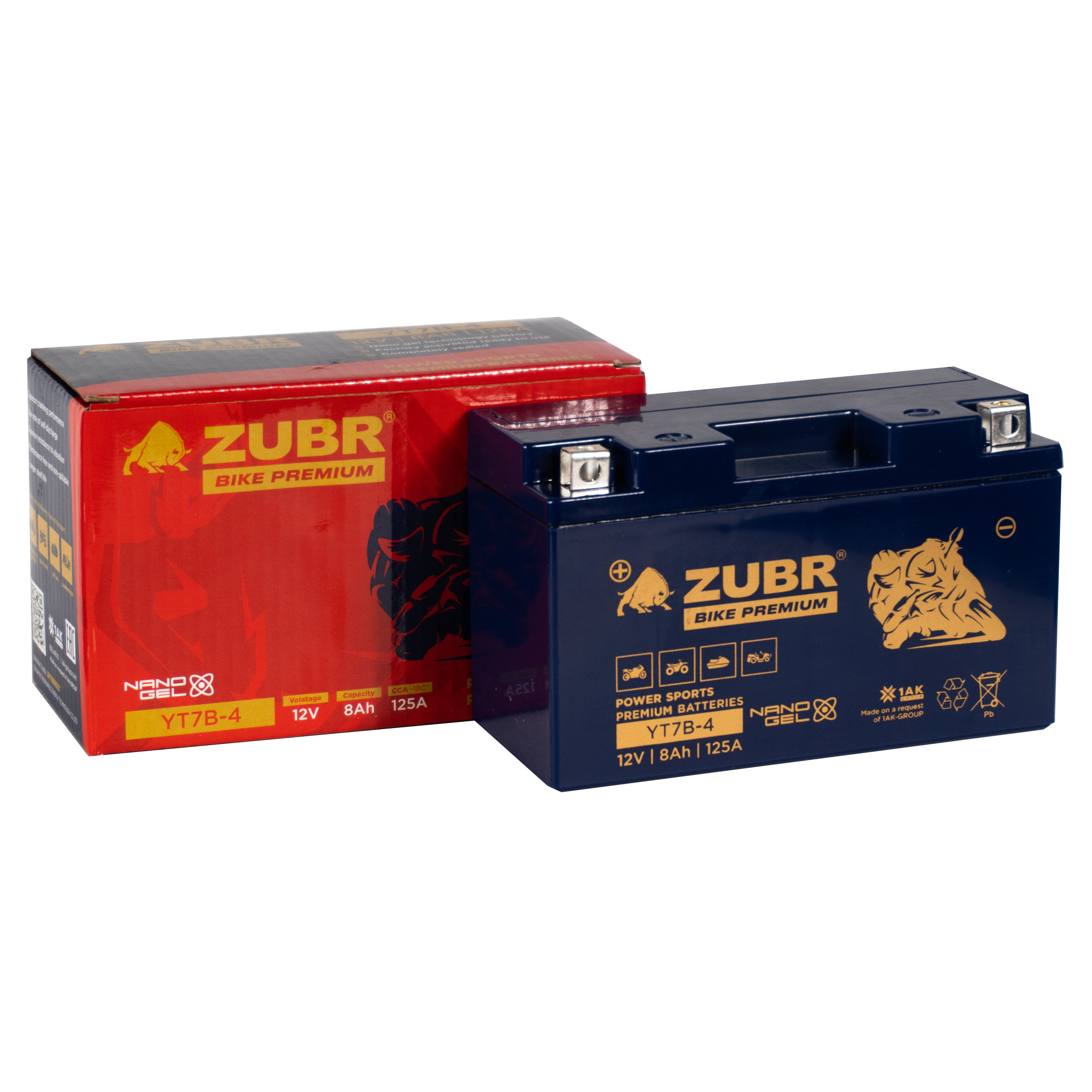 Мотоаккумулятор Zubr Bike Premium Nano Gel - 8 А/ч 125 А (YT7B-4) YT7B-BS [+-]