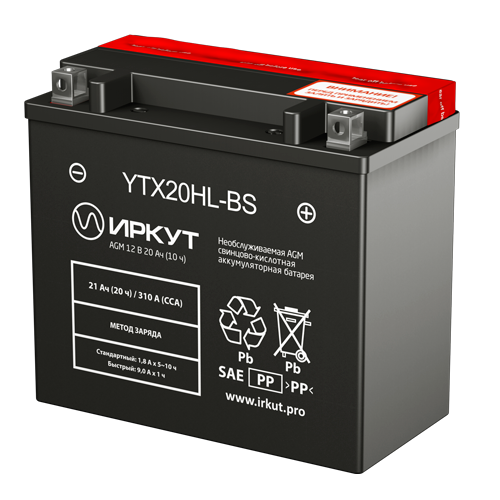 Мотоаккумулятор YTX20HL-BS Иркут - 20 А/ч 310 A [- +]