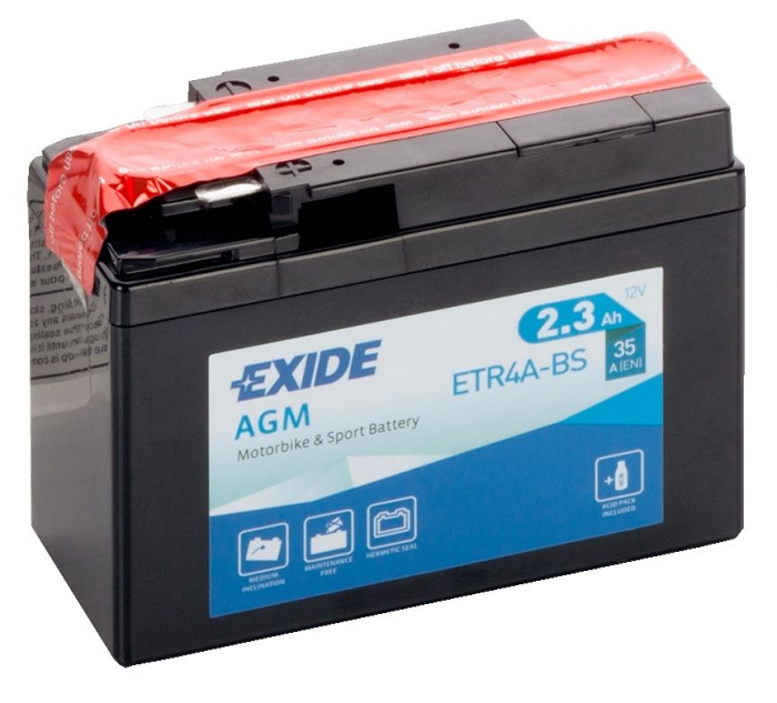 Мотоаккумулятор YTX4A-BS Exide AGM - 2.3 А/ч 35 А (ETR4A-BS)