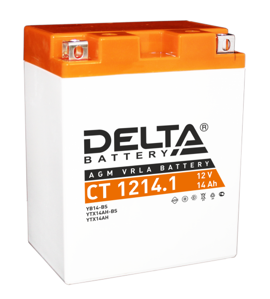 Мотоаккумулятор YB14-BS, YTX14AH, YTX14AH-BS Delta AGM - 14 А/ч 165 А (CT 1214.1)