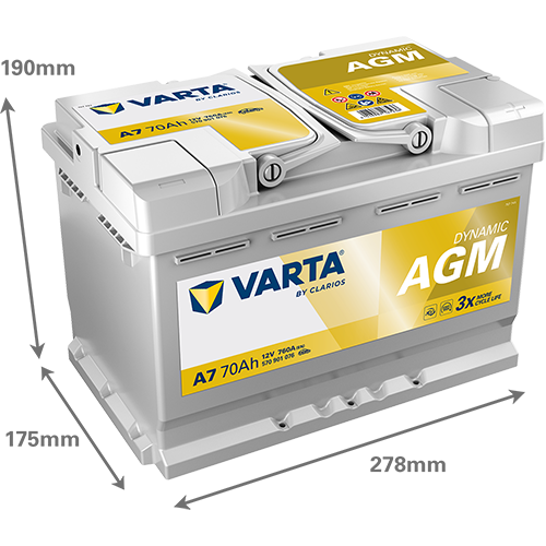 Аккумулятор Start-Stop автомобильный Varta A7 Dynamic AGM - 70 А/ч (570 901 076) [-+]