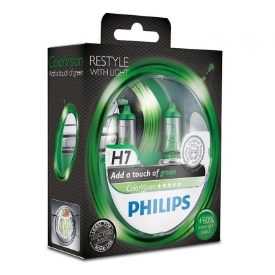 Автолампы H7 Philips ColorVision +60% Green (12972CVPGS2)