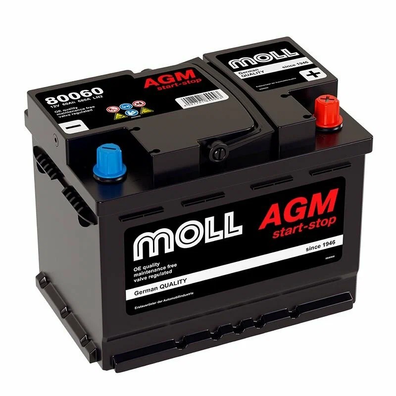 Аккумулятор Start-Stop автомобильный Moll AGM - 60 А/ч [-+]