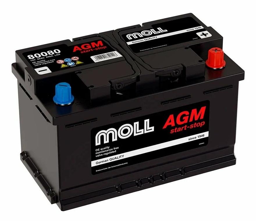 Аккумулятор Start-Stop автомобильный Moll AGM - 80 А/ч [-+]
