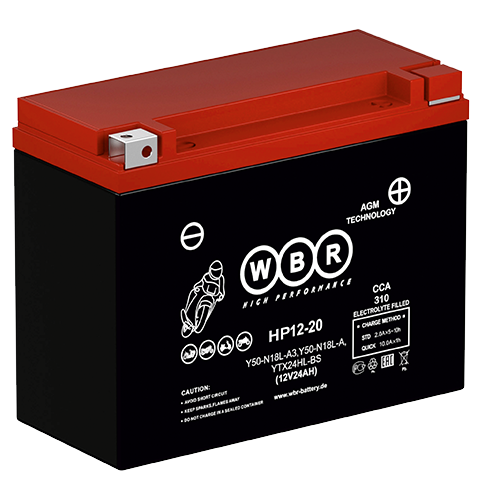Мотоаккумулятор WBR High Performance AGM - 20 А/ч 360 А (HPS12-20) Y50-N18L-A, Y50-N18L-A3, YTX24HL-BS