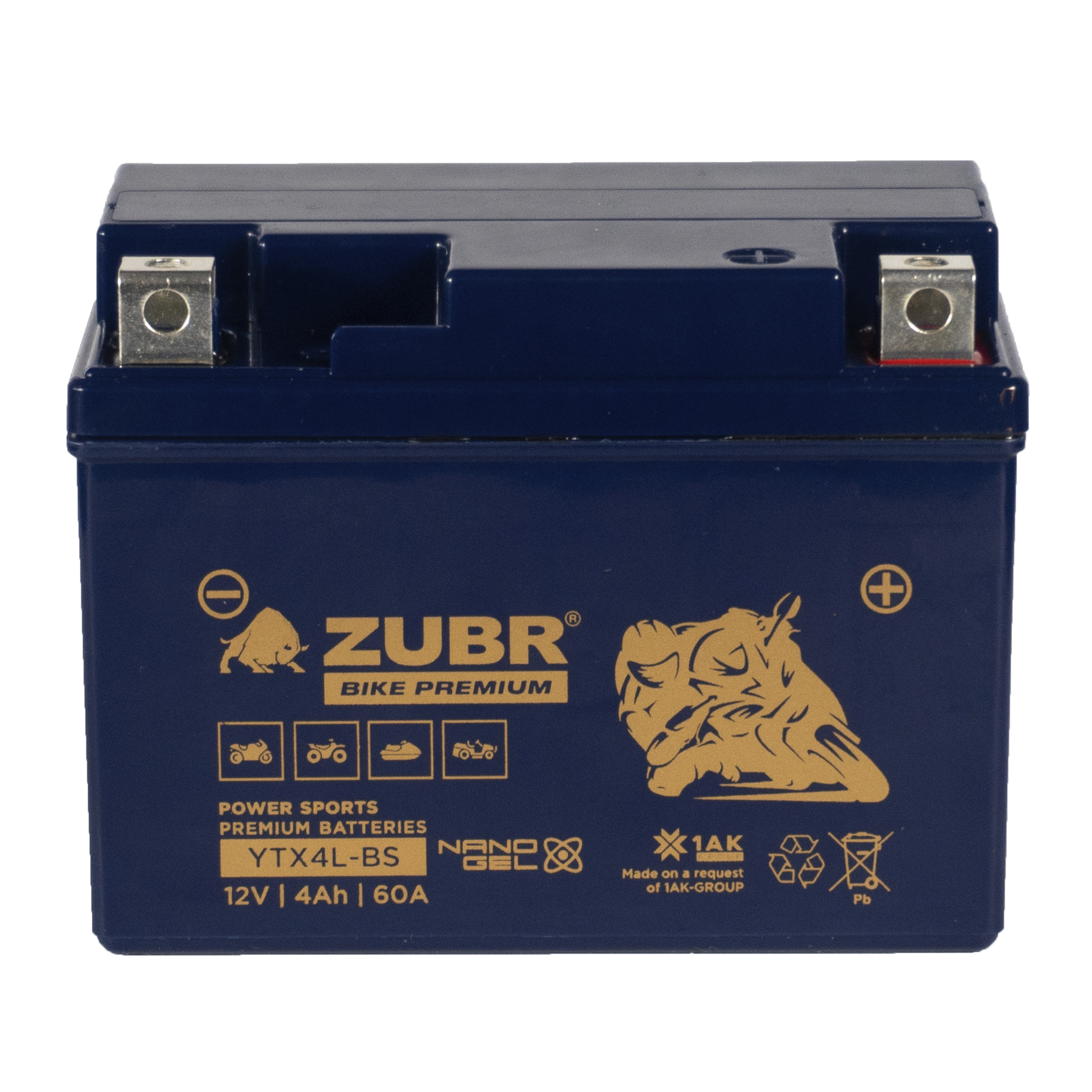 Мотоаккумулятор Zubr Bike Premium Nano Gel - 4 А/ч 60 А (YTX4L-BS) YT4L-BS [-+]
