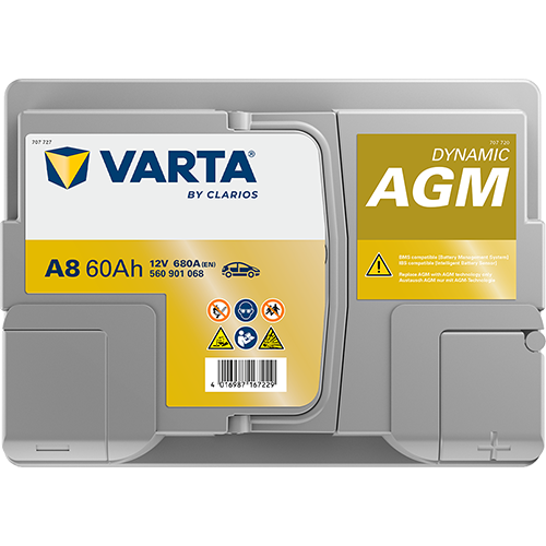 Аккумулятор Start-Stop автомобильный Varta A8 Dynamic AGM - 60 А/ч (560 901 068) [-+]