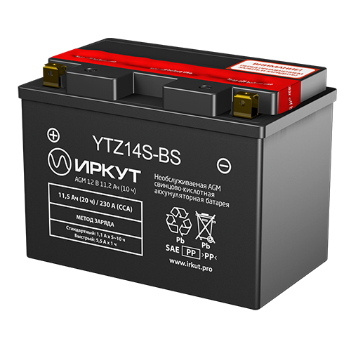 Мотоаккумулятор YTZ14S-BS Иркут - 11,2 А/ч 230 A [+ -]