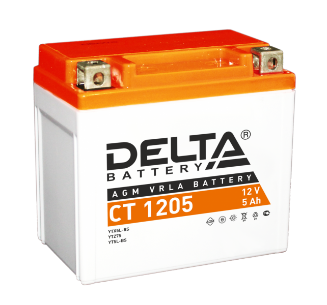 Мотоаккумулятор YTX5L-BS Delta AGM - 5 А/ч 80 А (CT 1205)