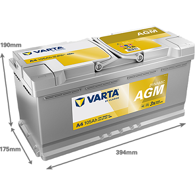 Аккумулятор Start-Stop автомобильный Varta A4 Dynamic AGM - 105 А/ч (605 901 095) [-+]