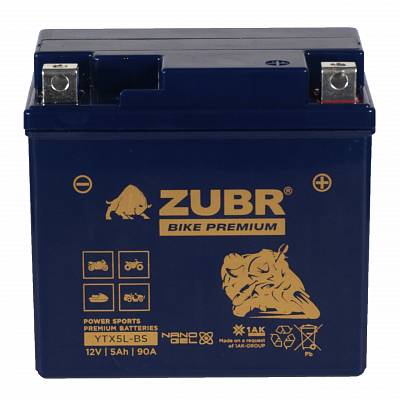 Мотоаккумулятор Zubr Bike Premium Nano Gel - 5 А/ч 90 А (YTX5L-BS) [-+]