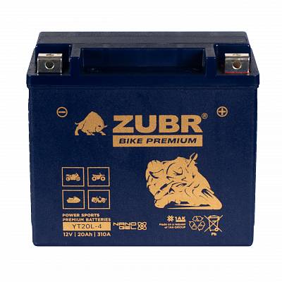 Мотоаккумулятор Zubr Bike Premium Nano Gel - 20 А/ч 310 А (YT20L-4) YTX20L-BS [-+]