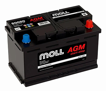 Аккумулятор Start-Stop автомобильный Moll AGM - 80 А/ч [-+]