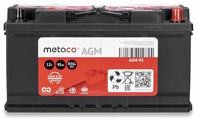 Аккумулятор Start-Stop автомобильный Metaco AGM - 95 А/ч [-+]