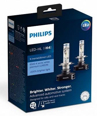 Светодиодные лампы H4 Philips X-Treme Ultinon LED +200% 6500K (12953BWX2)