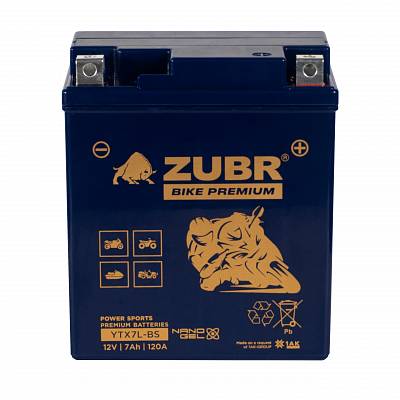 Мотоаккумулятор Zubr Bike Premium Nano Gel - 7 А/ч 120 А (YTX7L-BS) [-+]
