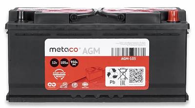Аккумулятор Start-Stop автомобильный Metaco AGM - 105 А/ч [-+]